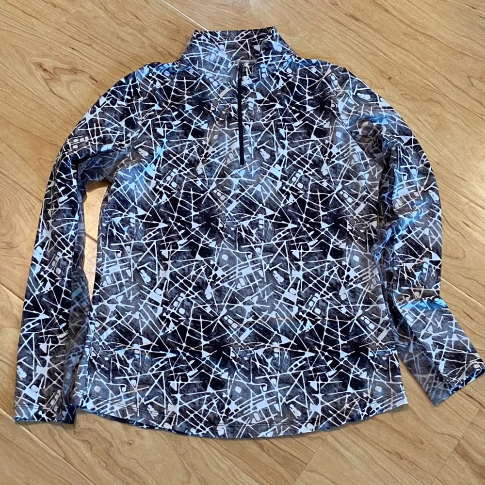 IBKUL Womens Small Black White Abstract Print Quarter Zip Sun Shirt UPF 50+